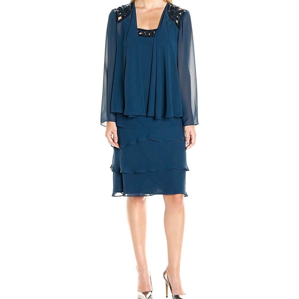 SL Fashions 2PC Sequined Tiered Chiffon Dress Set